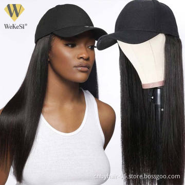 Fashionable Baseball Hat Wigs Straight Hair Wig Vendors,8-40 Inch Cheap Virgin Brazilian Human Hair Wig With Hats